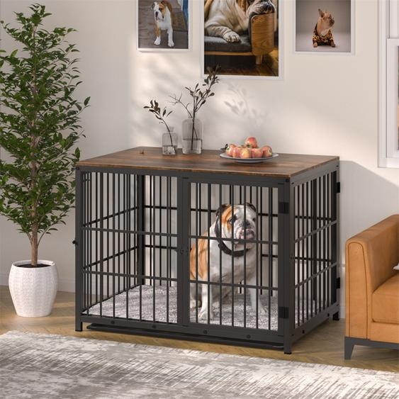 WISFOR Cage pour chien avec 3 portes, Box pour chien Maison pour chien avec surface de table, Box de transport Cage en fil métallique, Caisse pour chien Table dappoint, XL : 107.5x71.5x81cm, noir