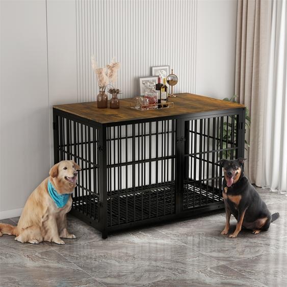 WISFOR Cage pour chien avec 3 portes, Box pour chien Maison pour chien avec surface de table, Box de transport Cage en fil métallique, Caisse pour chien Table dappoint, XXL : 120x77x81.5cm, noir