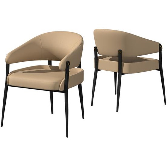 WISFOR Chaise de salle à manger ergonomique (2 chaises) avec dossier et accoudoirs Pieds métalliques Revêtement cuir Fauteuils rembourrés jusquà 150kg Kaki