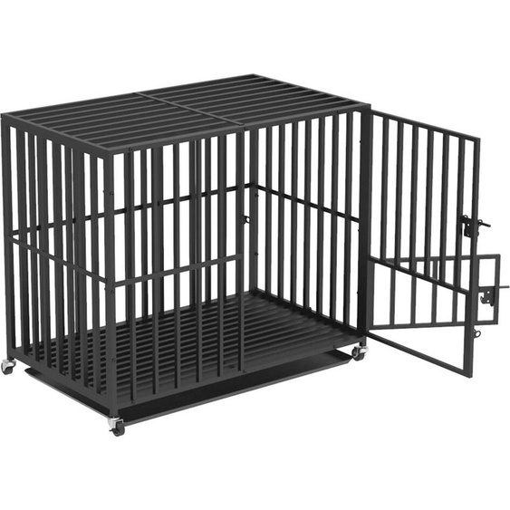 WISFOR Grande cage pour chien avec 3 portes enroulables Caisson pour chien avec plateau de fond Cage en fil métallique Cage de transport pour chien Caisson grillagé, 95x57x81cm