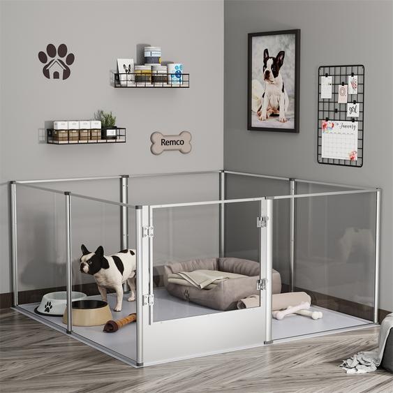 WISFOR Parc pour chiots Moderne, DIY Parc pour chiots 8 pièces en acrylique, enclos libre avec porte, parc pour animaux 120 x 120 x 61 cm