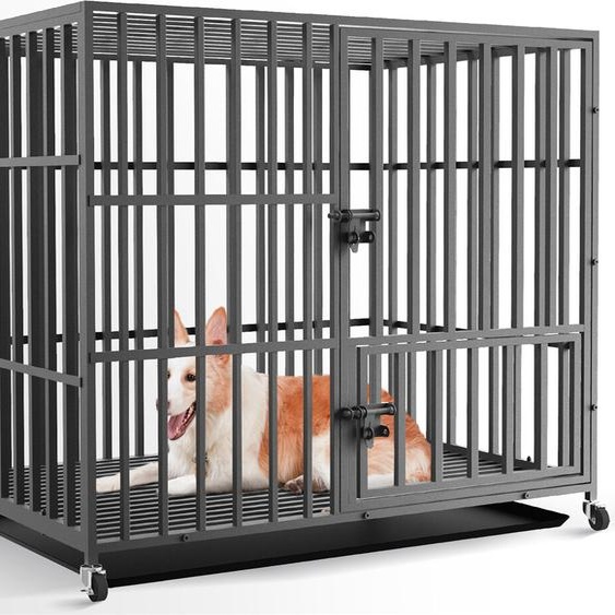 WISFOR XL Cage pour chien avec 3 portes roulantes Cage pour chien avec plateau de fond Cage en fil métallique Cage de transport pour chien Caisse grillagée, 107x77.5x94cm
