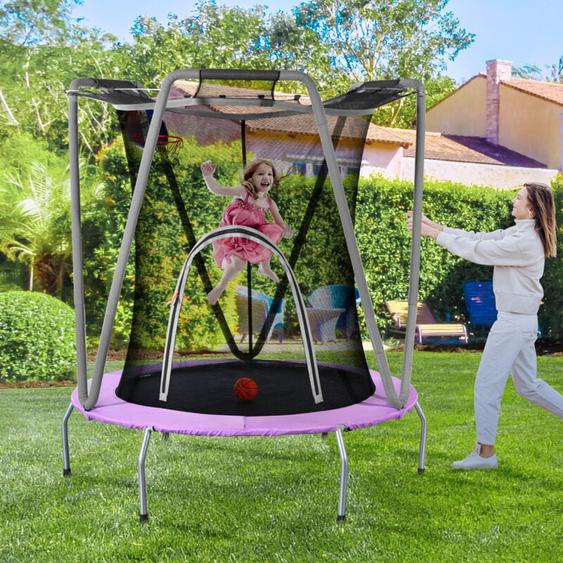 Wishdor - Trampoline pour enfants 157 x 147 cm, ensemble de trampoline intérieur et extérieur, violet et gris
