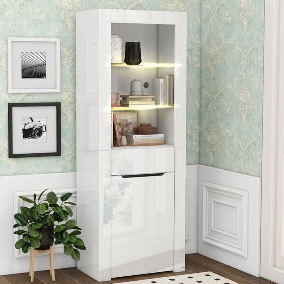 Wishdor - Vitrine blanc laqué, vitrine led, vitrine salon avec étagères