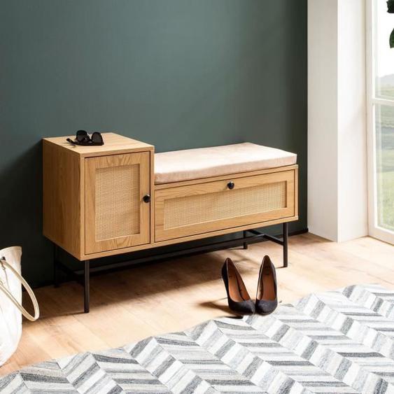 WOHNLING Banc de Rangement à Chaussure Entrée 100 cm Étagère a Chaussures Chêne