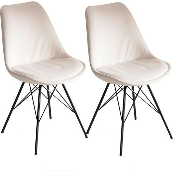 WOHNLING Chaise de salle à manger, lot de 2, velours beige, chaise scandinave, chaise de cuisine