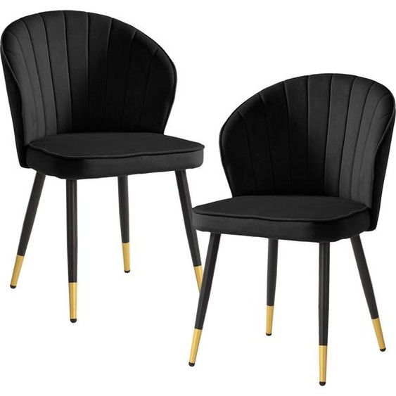 WOHNLING Chaise de salle à manger Lot de 2 velours Noir Chaise de cuisine avec pieds métalliques Chaise à coque Chaise scandinave rembourrée avec revêtement tissu Chaise Rembourrée