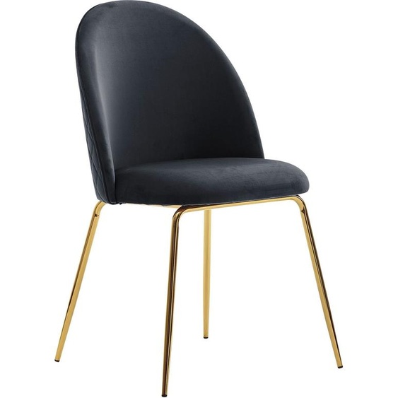 WOHNLING Chaise de salle à manger Lot de 2 velours Noir Rembourré Chaise de cuisine Tissu avec pieds dorés Chaise à coque Scandinave Chaise rembourrée avec revêtement en velours