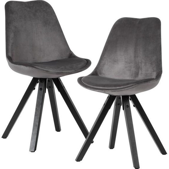 WOHNLING Lot de 2 chaises de salle à manger gris foncé en velours Chaise de cuisine Chaise coque 110 kg