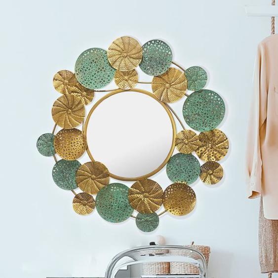 Miroir mural - WOHNLING - 80x77 cm - Métal - Rond - Patine dorée et verte