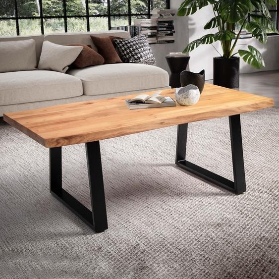 WOHNLING Table basse 120 cm en acacia massif Table de salon Arête darbre