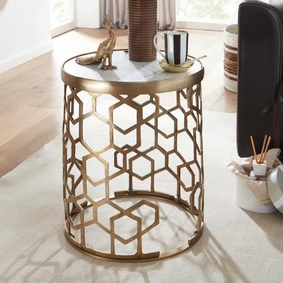 Table dappoint - WOHNLING - Ronde - Marbre Véritable - Métal - 46x46x55 cm