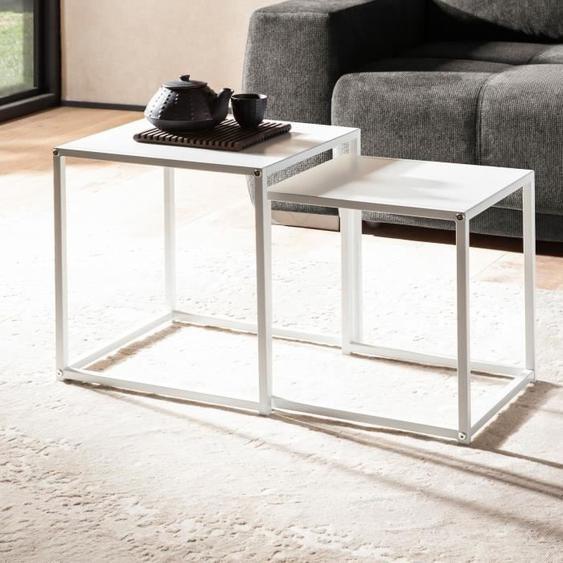 Tables Gigognes - WOHNLING - Lot de 2 - Métal Blanc - Style Industriel - Carré