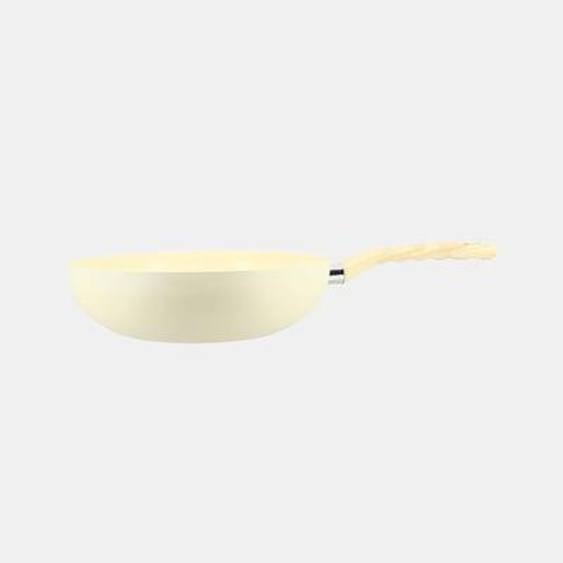 Wok 28cm colorama creme - en aluminium - revetement antiadhesif en ceramique
