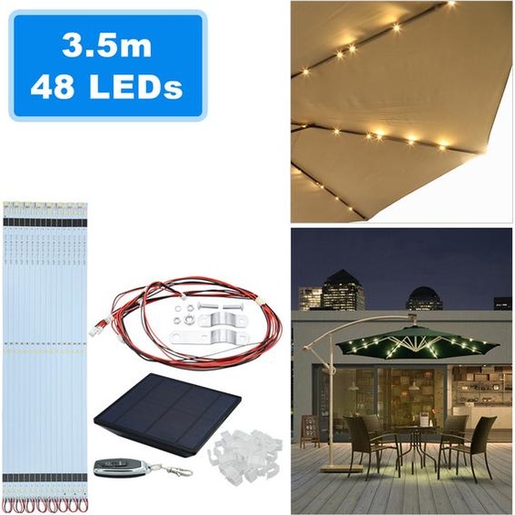 Wolketon 3m-3.5m Parasol avec LED solaire inclinable Parapluie balcon Parapluie de marché UV40+ Parasol de jardin,Beige,3.5m