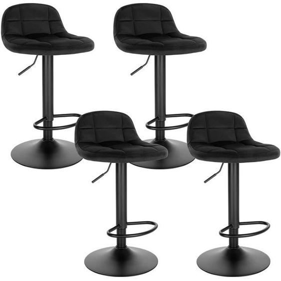 WOLTU 4 x Tabouret de Bar en Velours, Tabouret de Comptoir Hauteur Réglable 62-83cm, Pivotant à 360°, Noir