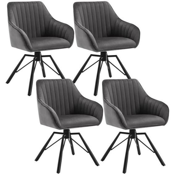 WOLTU 4x Chaise Salle à Manger Pivotante, Chaise Cuisine Scandinave en Velours, Ergonomique, Pieds en Métal, Gris Foncé W0ATT0183-4