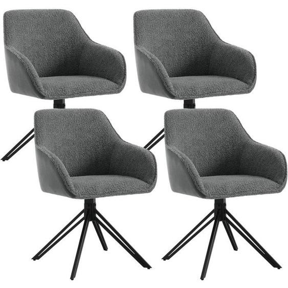 WOLTU 4x Chaise Salle à Manger Pivotante, Chaise Cuisine Scandinave, Pieds en Métal, Tissu Bouclette, Gris Foncé W0ATT0182-4