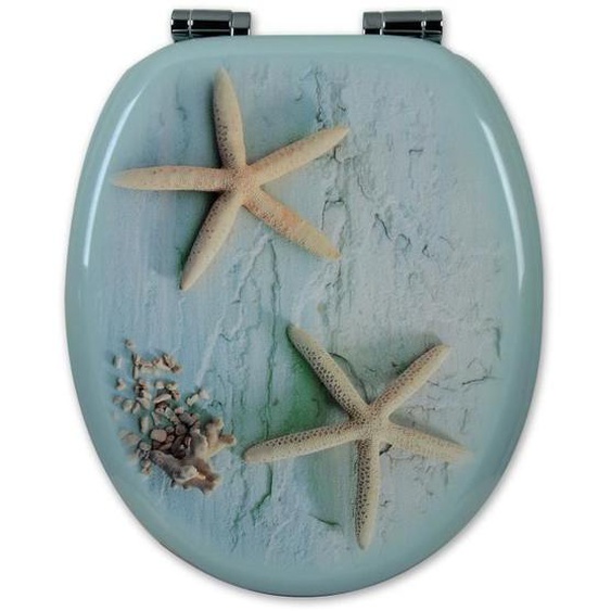 WOLTU Abattant de toilette en MDF avec charnière,Couvercle de WC,fixation rapide,antibactérienne,43.6x37.8cm,Étoile de mer, Bleu