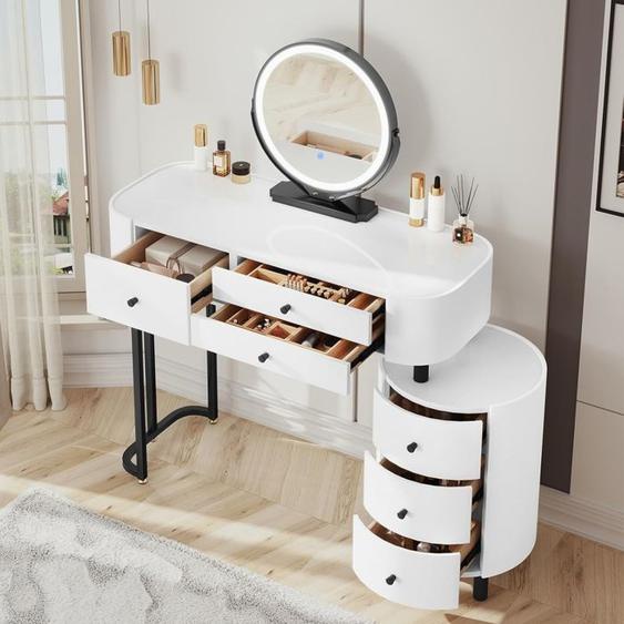 WOLTU Coiffeuse pré-assemblés, Miroir LED, Luminosité Réglable, Table de Maquillage Moderne, Blanc