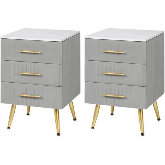 WOLTU Lot de 2 Table de Chevet en Velours, Table de Nuit, Commode de Rangement en MDF, Montage Facile 40,5x41x60cm, Gris