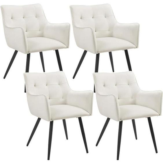WOLTU Lot de 4 Chaises de Salle à Manger Scandinave, Fauteuil Rembourrée en Velours, Pieds en Métal, Crème W0ATT0053-4