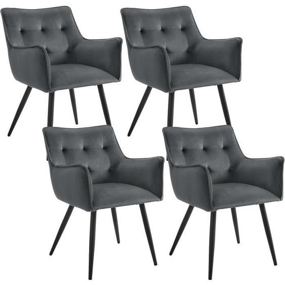 WOLTU Lot de 4 Chaises de Salle à Manger Scandinave, Fauteuil Rembourrée en Velours, Pieds en Métal, Gris foncé W0ATT0051-4
