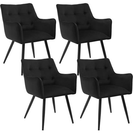 WOLTU Lot de 4 Chaises de Salle à Manger Scandinave, Fauteuil Rembourrée en Velours, Pieds en Métal, Noir W0ATT0052-4