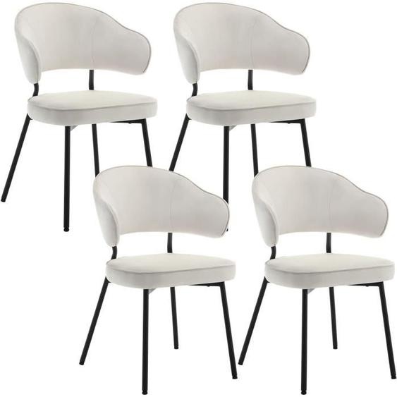 WOLTU Lot de 4 Chaises Salle à Manger avec Dossier, Chaise de Cuisine Scandinave Velours, Pieds en Métal, Crème W0ATT0082-4