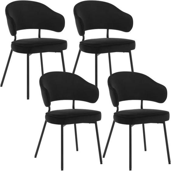 WOLTU Lot de 4 Chaises Salle à Manger avec Dossier, Chaise de Cuisine Scandinave Velours, Pieds en Métal, Noir W0ATT0081-4