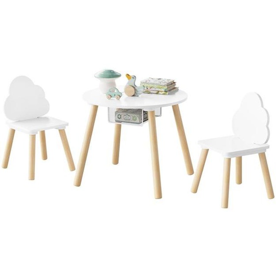 WOLTU Table et Chaise Enfant, Ensemble Table Enfant avec Rangement, Forme Nuage, MDF et Bois Massif, Blanc W0ETT0241