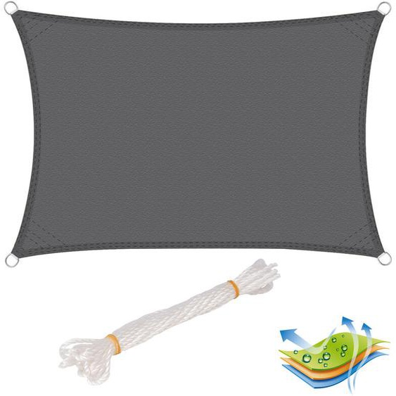 Voile dombrage rectangulaire 3x4 m, en polyester, protection contre le soleil avec protection uv pour jardin ou camping, Gris - Woltu