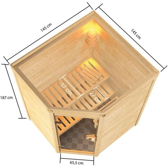 Woodfeeling Sauna Antonia (accès dangle), porte entièrement vitrée, bronzé, sans accessoires