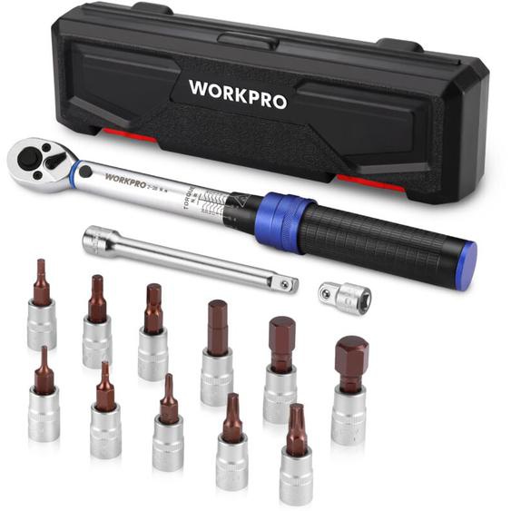 Workpro - Clé Dynamométrique 1/4, Clef Dynamométrique Vélo 2-26N.m, Précision ±3%, 72 Dents, Tête à Cliquet Réversible, Barre dExtension,