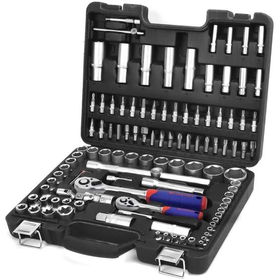 Workpro - Coffret de Douilles Embouts et Clés à Cliquet 1/2-inch et 1/4-inch (72 Dents) de Dégagement Rapide, Ensemble doutils de Mécanicien Cr-V