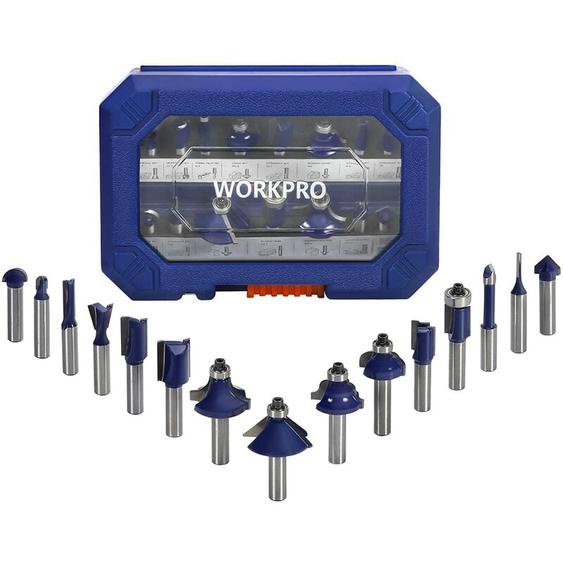 Workpro - Coffret de Fraises Défonceuses à Tige de 8 mm 15 Pièces, Fraises à Rainurer en Acier au Tungstène pour la Finiation du Bois Divers