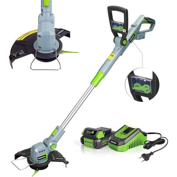 Workpro - Coupe-Bordures sans Fil 20V avec Batterie 2,0 Ah, Charge en 1H, Tête de Coupe Rotative à 90°, 9000 TR/Min, Largeur de Coupe de 25 cm (Lame