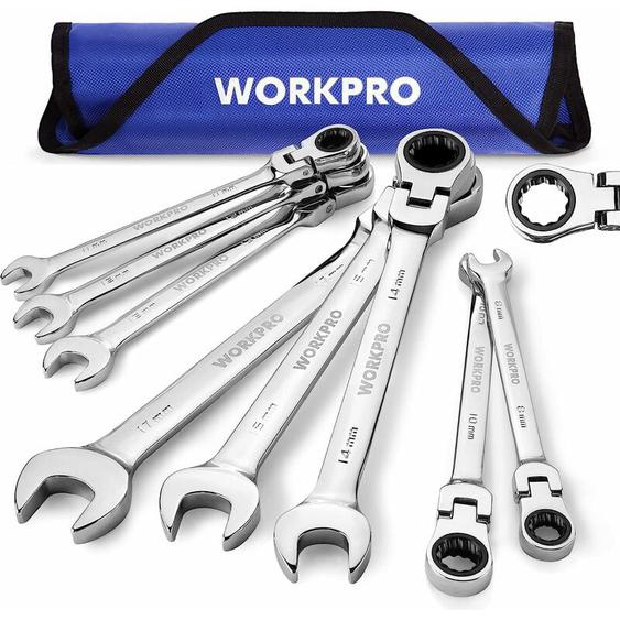 Jeu de Clé Mixte à Cliquet en Cr-V avec 72 Dents et Sac de Rangement 8 Pièces, 9mm, 10mm, 11mm, 12mm, 13mm, 14mm, 15mm, 17mm, Clé à Cliquet pour