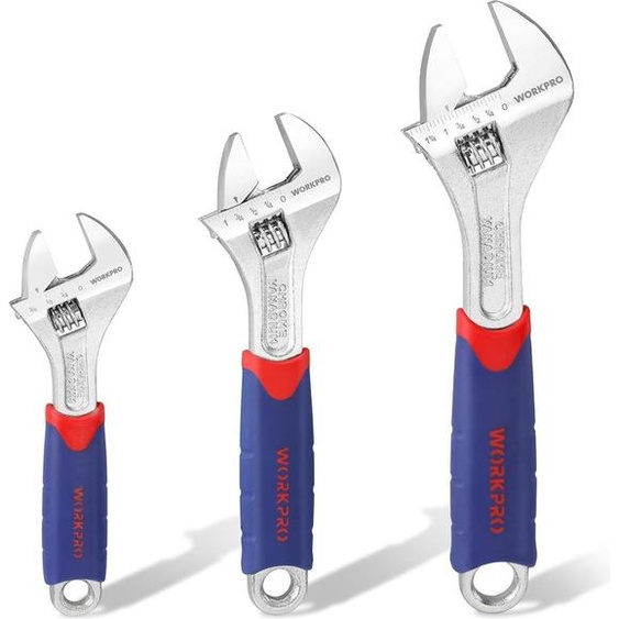 WORKPRO Jeu de clés à fourche réglables Acier au chrome-vanadium Poignée en caoutchouc 150 200 250 mm