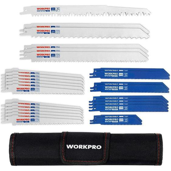 Workpro - Lames de Scie Sabre 32-piece pour Bois et Métal avec Sacoche de Rangement - 32 pièce