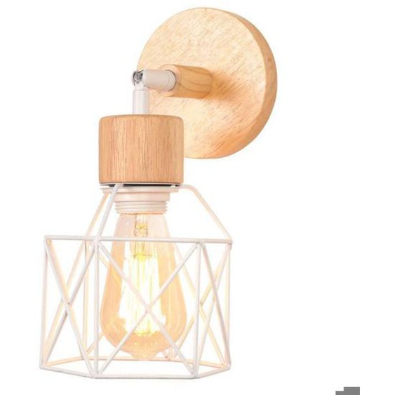 WOTTES 1PCS Applique Murale Interieur Vintage Industrielle Luminaires en Métal et bois Blanc Pour Cuisine Salon, 12.5*28cm