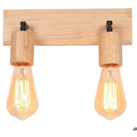 WOTTES Applique Murale Interieur Vintage E27 Lampe Murale Bois, Tête de Lampe Orientable 2 Spots Luminaire 1pcs pour Salon Couloir