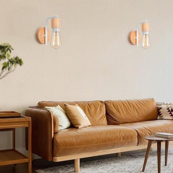 WOTTES Applique Murale Intérieure 4 Pièces, Lampes Murales en Bois E27, Luminaire Murales pour Salon Cuisine Couloir, Blanc
