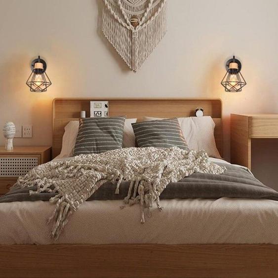 WOTTES Lot de 4 Appliques Murales Interieur Vintages Industrielles Luminaires en Métal et bois Noir Pour Cuisine Salon, 15*22cm