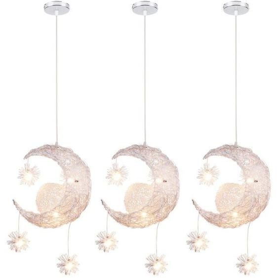 WOTTES Suspension Lustre Lune étoiles pour enfants Chambre Loft Salon - Lumière Blanc Chaud - Aluminium - 3pcs Ø35*40cm