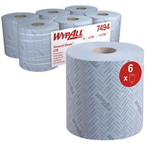 Wypall L10 Papier dessuyage simple épaisseur 630 feuilles 185 mm - Bleu - Lot de 5 bobines de 239 m