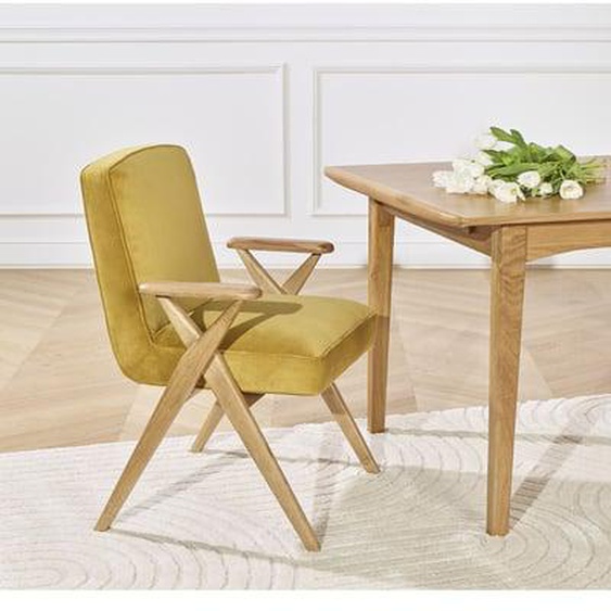 XAVIER - Fauteuil de table style scandinave en bois massif et velours,