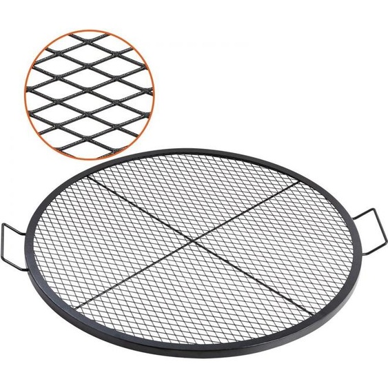 X-Marks Barbecue de foyer,  910 x 25 mm feu de camp BBQ Grille de barbecue - acier - avec poignée et fil X de soutien - Ustensiles de cuisine de camping portables - pour les fêtes et les rassemblements en plein air - noir.