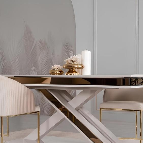 X Pieds Table de salle à manger Table à colonne de luxe Tables Blanc Or Table Meubles Bois