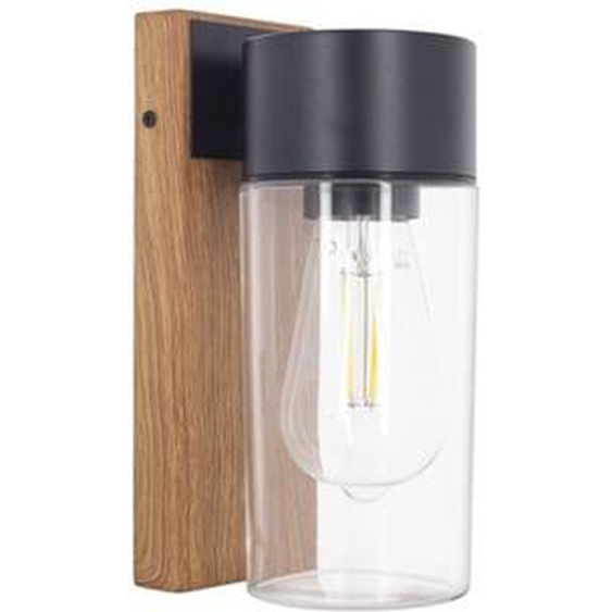 Applique murale filaire noire et bois IP44, culot E27, 40W max